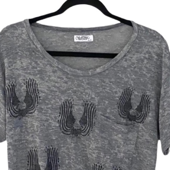new Lauren Moshi ☻︎ Debbi Mini Eagle Pocket Tee ☻︎ Heather Grey Burnout ☻ M L - Picture 6 of 16